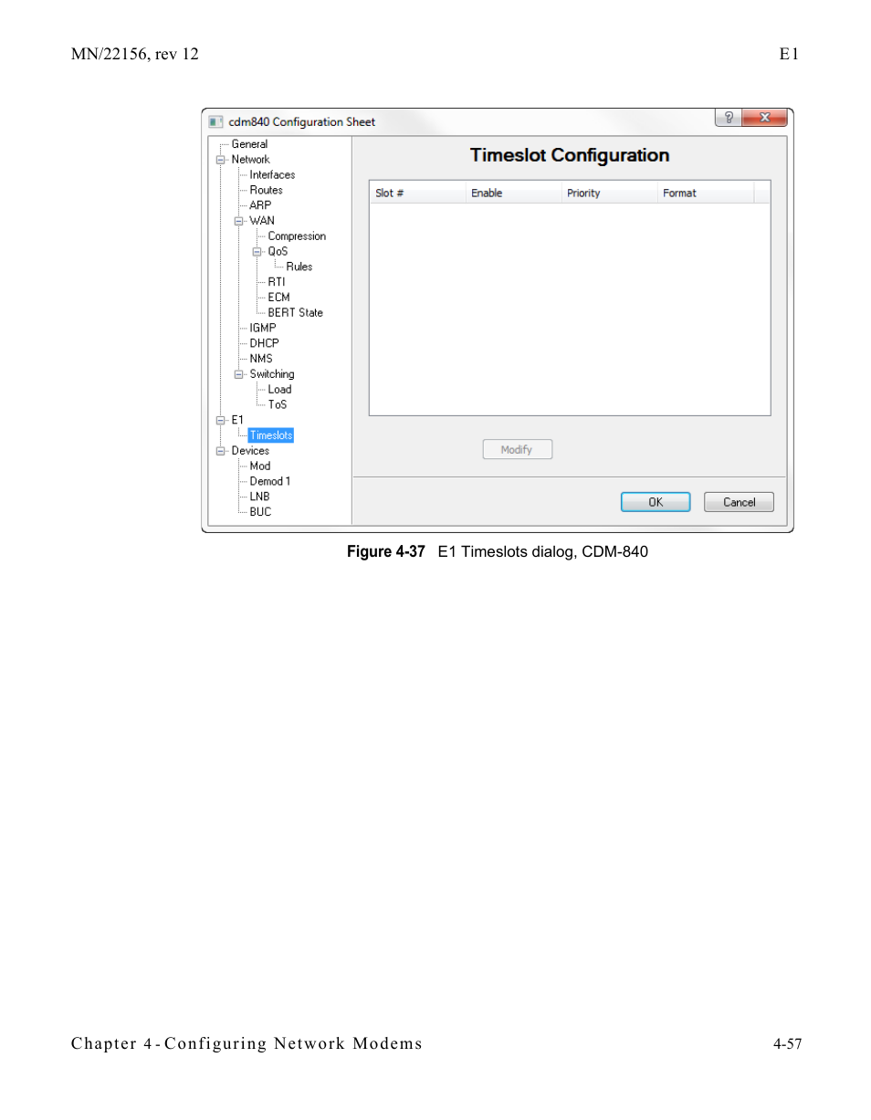 Figure 4-37 e1 timeslots dialog, cdm-840 | Comtech EF Data VMS v3.12.x Vipersat User Manual | Page 275 / 558