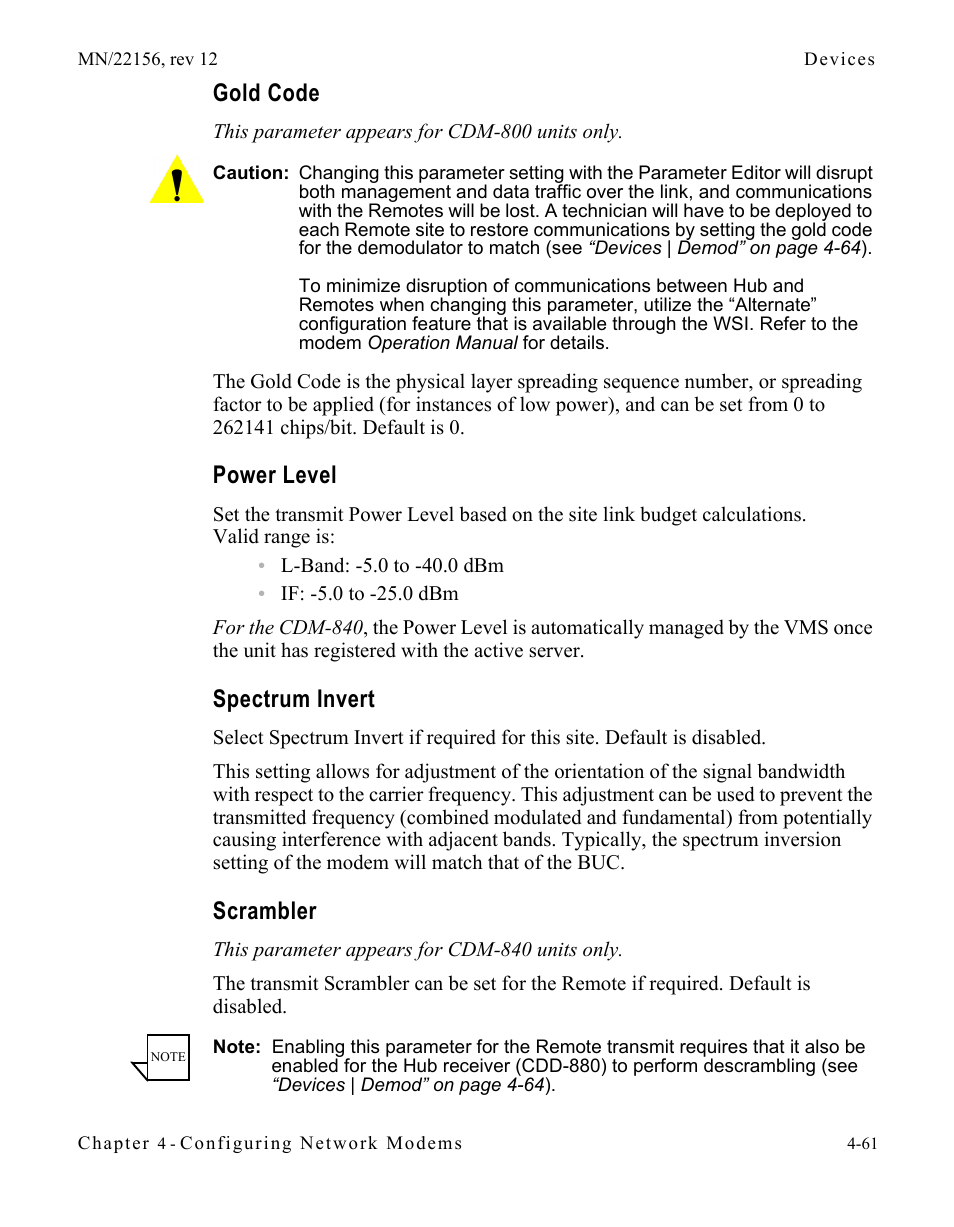 Gold code, Power level, Spectrum invert | Scrambler | Comtech EF Data VMS v3.12.x Vipersat User Manual | Page 279 / 558