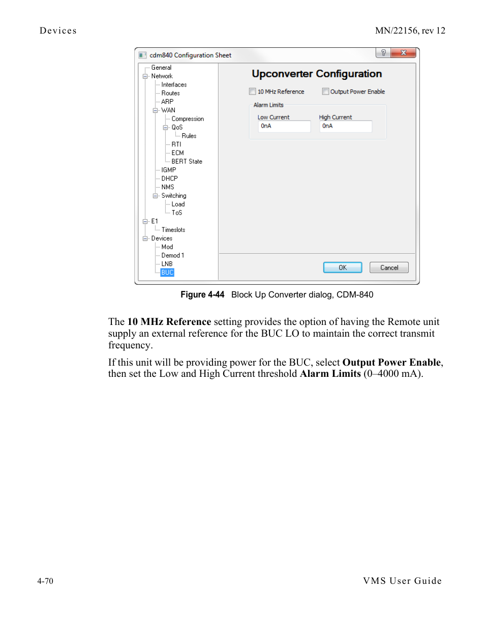 Figure 4-44 block up converter dialog, cdm-840 | Comtech EF Data VMS v3.12.x Vipersat User Manual | Page 288 / 558