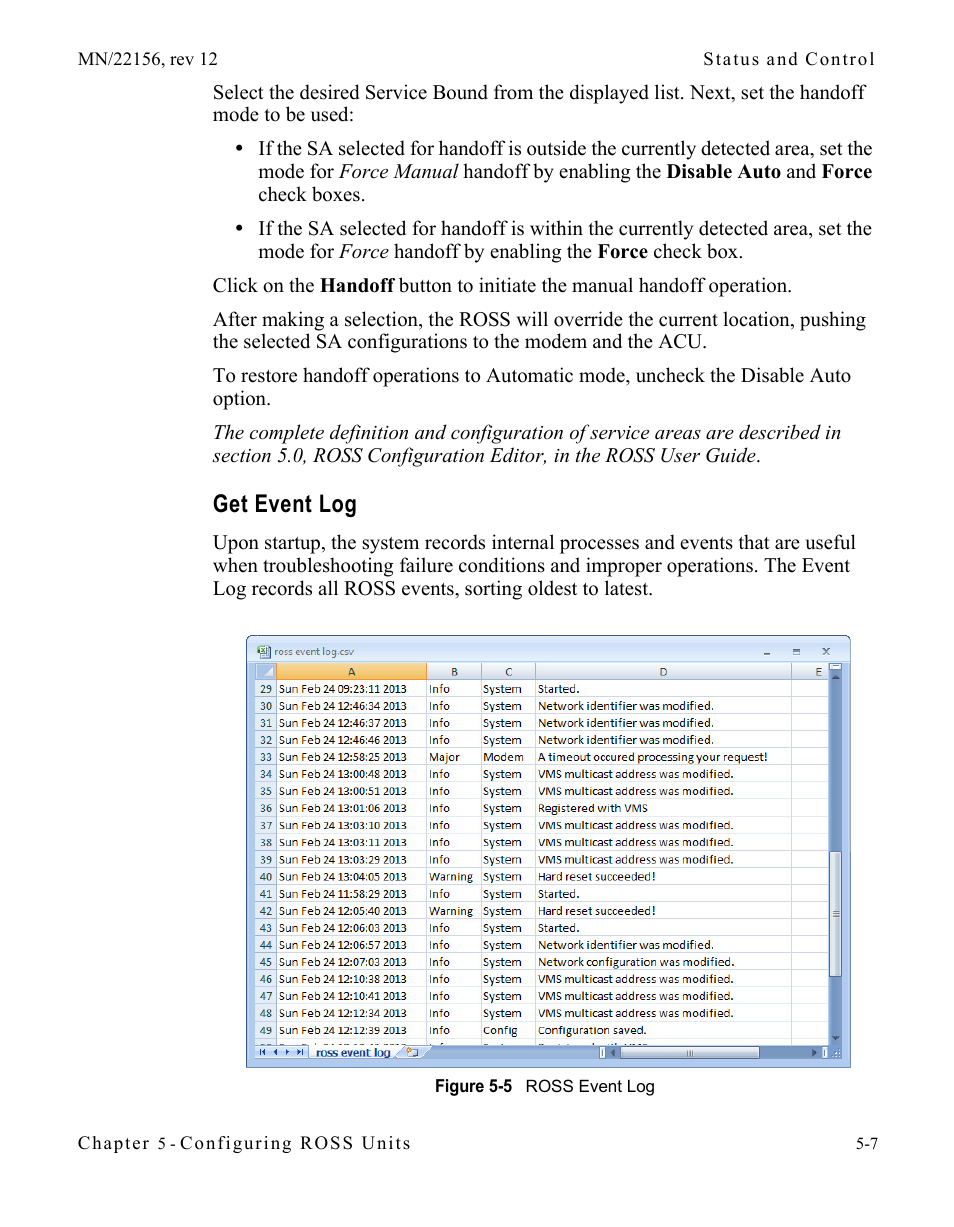 Get event log, Get event log -7, Figure 5-5 ross event log | Comtech EF Data VMS v3.12.x Vipersat User Manual | Page 295 / 558