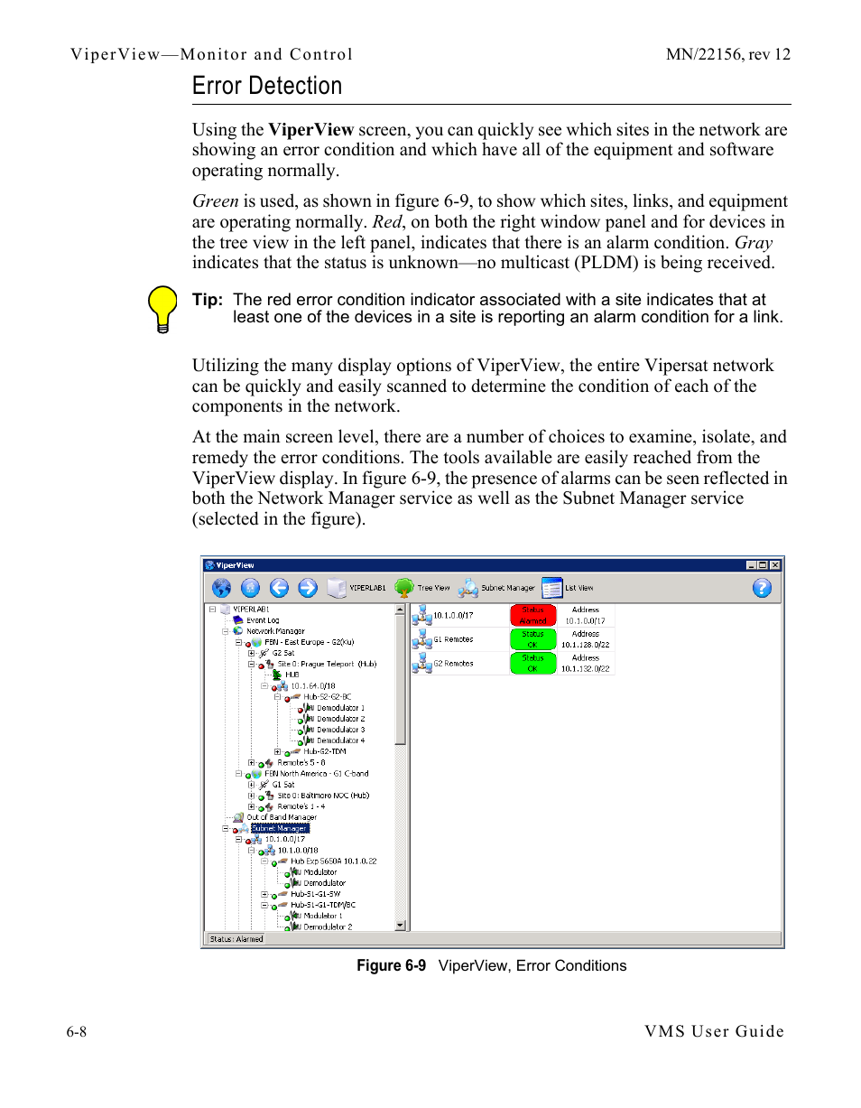 Error detection, Error detection -8, Figure 6-9 viperview, error conditions | Comtech EF Data VMS v3.12.x Vipersat User Manual | Page 314 / 558