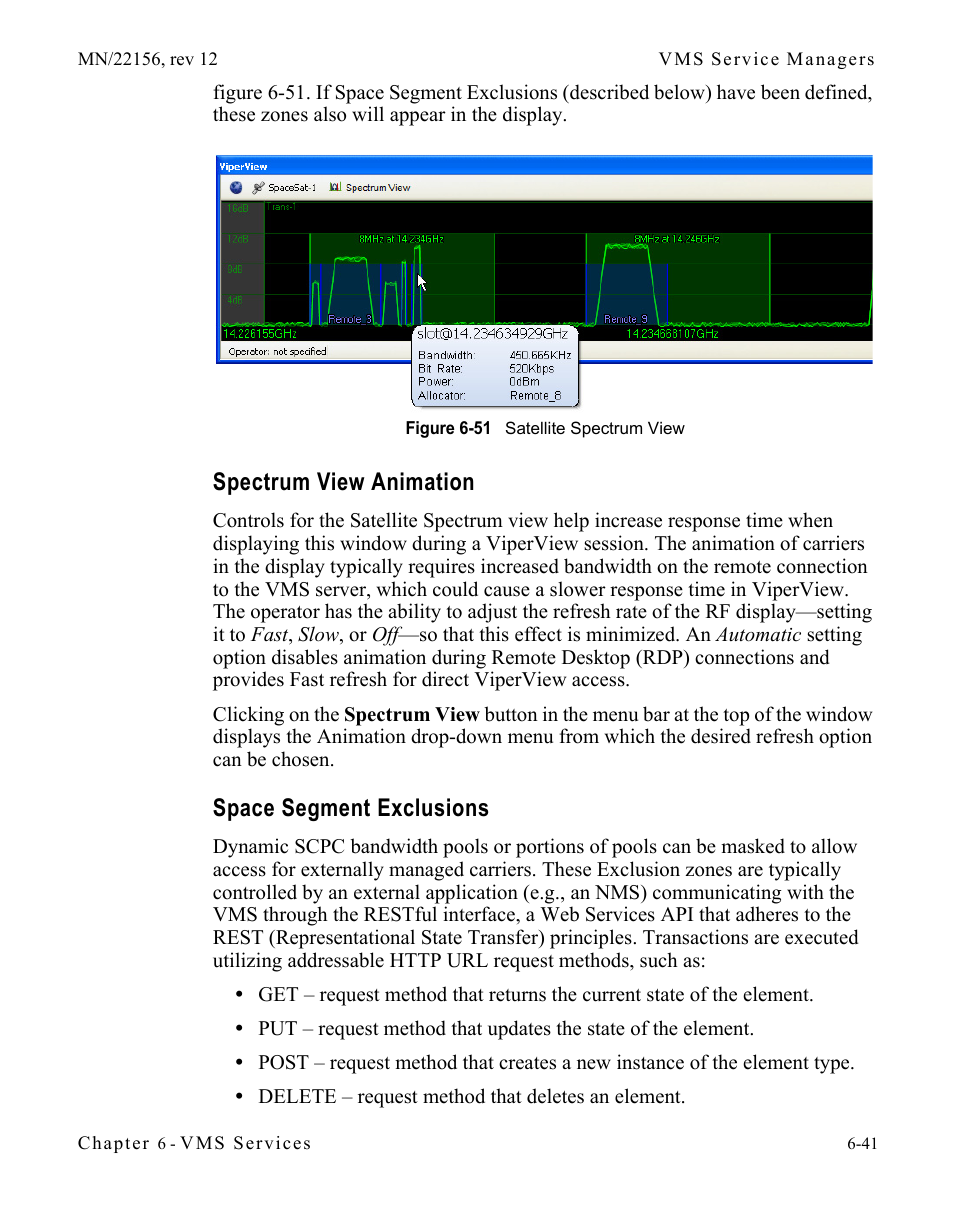 Spectrum view animation, Space segment exclusions, Figure 6-51 satellite spectrum view | Comtech EF Data VMS v3.12.x Vipersat User Manual | Page 347 / 558