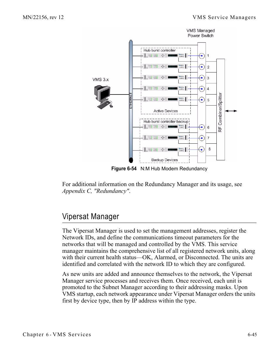 Vipersat manager, Vipersat manager -45, Figure 6-54 n:m hub modem redundancy | Comtech EF Data VMS v3.12.x Vipersat User Manual | Page 351 / 558