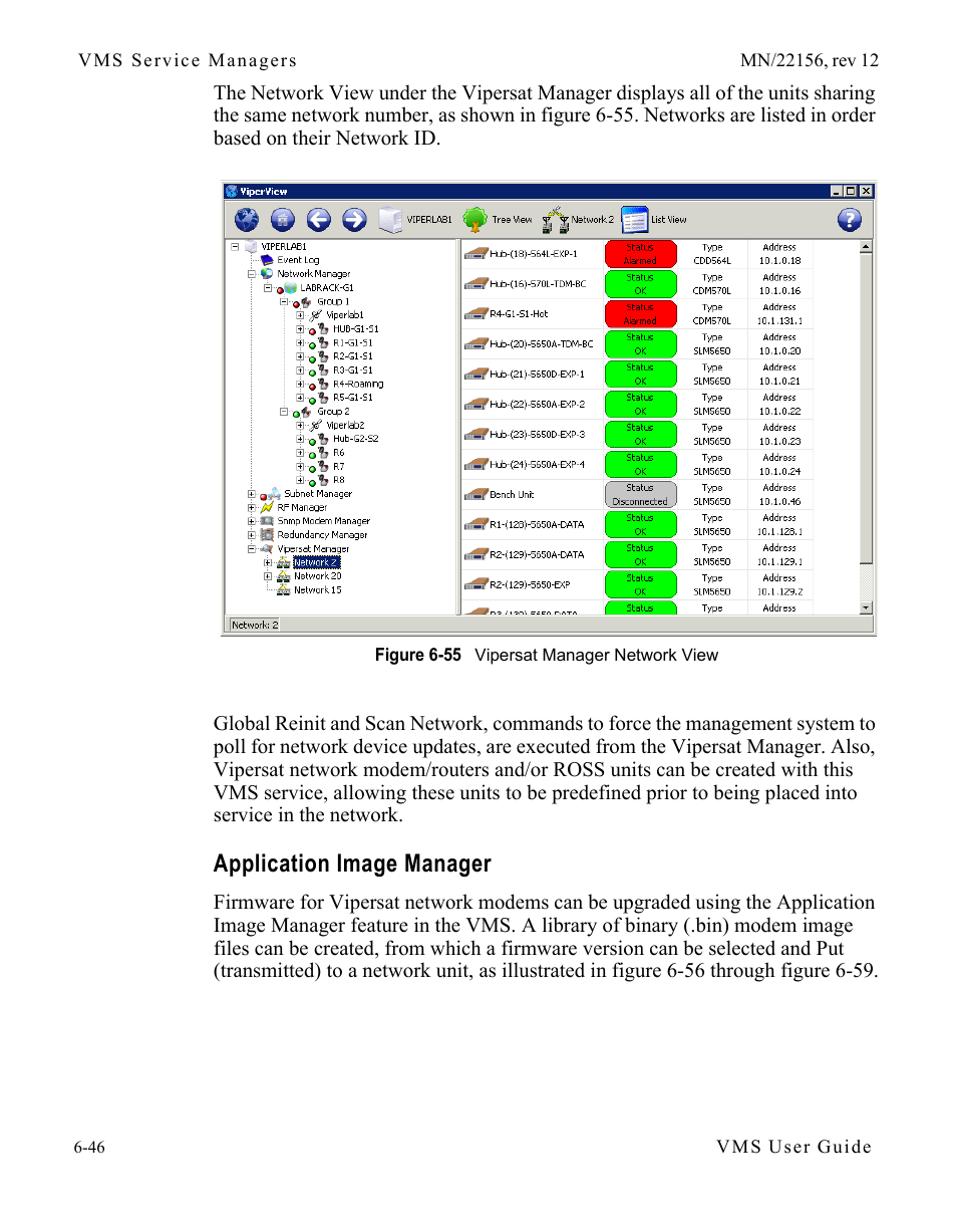 Application image manager, Application image manager -46, Figure 6-55 vipersat manager network view | Comtech EF Data VMS v3.12.x Vipersat User Manual | Page 352 / 558