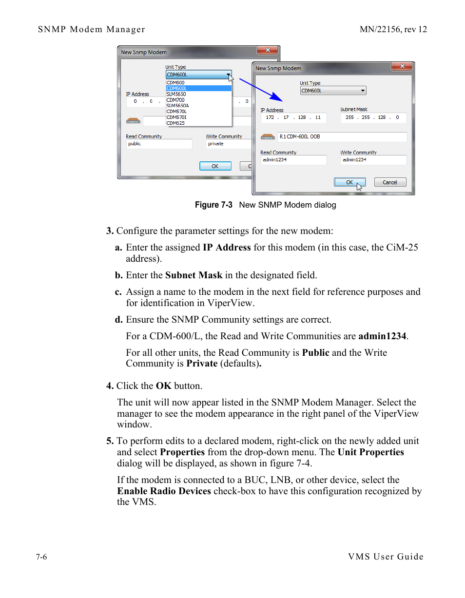 Figure 7-3 new snmp modem dialog | Comtech EF Data VMS v3.12.x Vipersat User Manual | Page 362 / 558