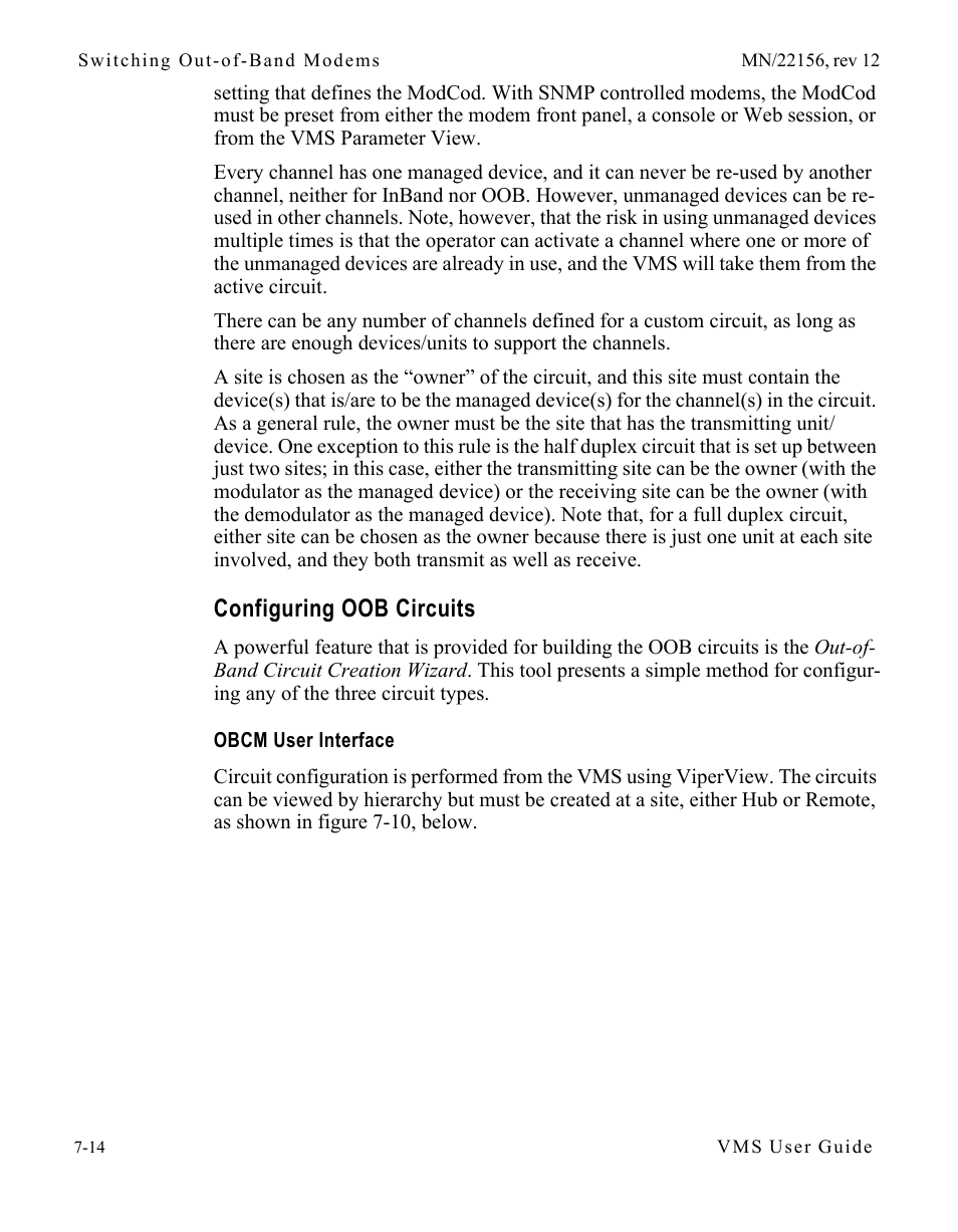 Configuring oob circuits, Obcm user interface, Configuring oob circuits -14 | Obcm user interface -14 | Comtech EF Data VMS v3.12.x Vipersat User Manual | Page 370 / 558