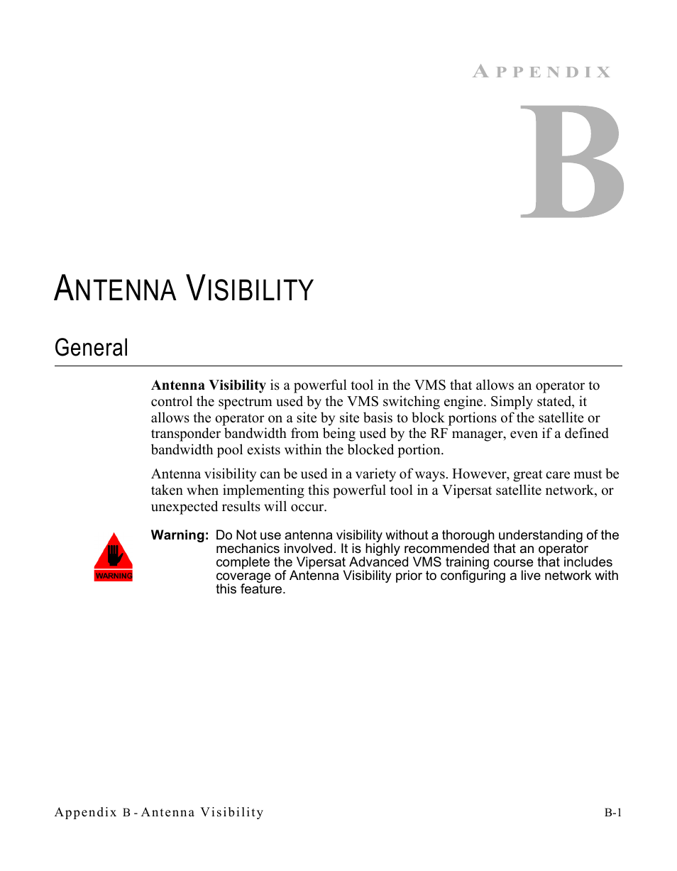 Antenna visibility, General, Ntenna | Isibility | Comtech EF Data VMS v3.12.x Vipersat User Manual | Page 403 / 558