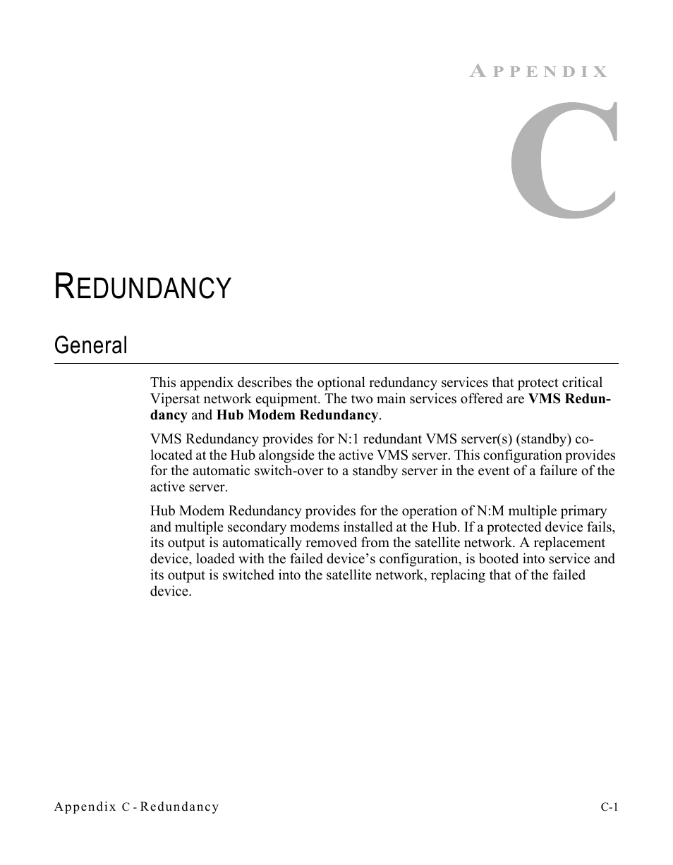 Redundancy, General, Appendix c | Appendix c, "redundancy, Edundancy | Comtech EF Data VMS v3.12.x Vipersat User Manual | Page 411 / 558