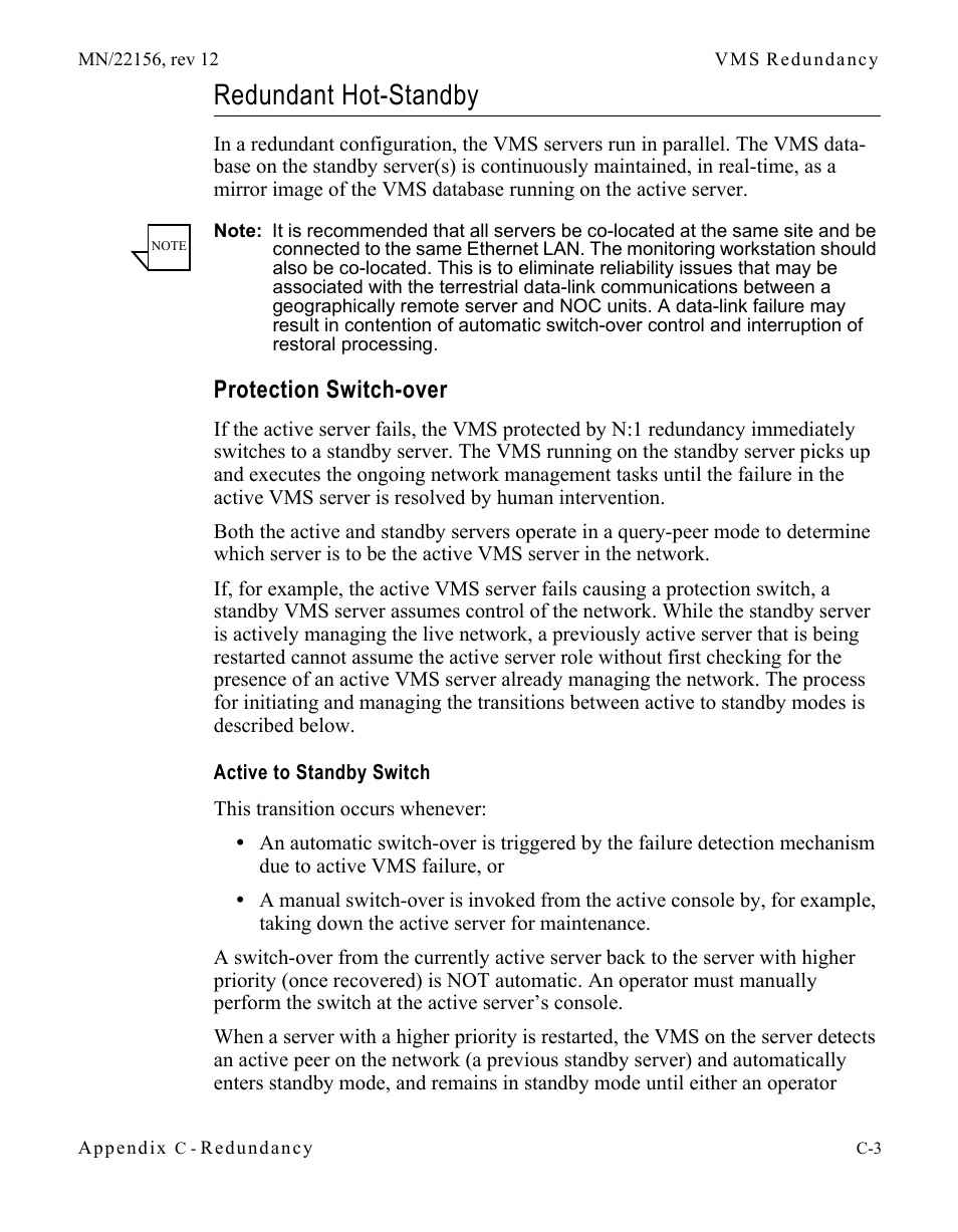 Redundant hot-standby, Protection switch-over, Active to standby switch | Redundant hot-standby. . . . . . . . . . . c-3, Protection switch-over . . . . . . . . . c-3, Active to standby switch . . . . . . . c-3 | Comtech EF Data VMS v3.12.x Vipersat User Manual | Page 413 / 558