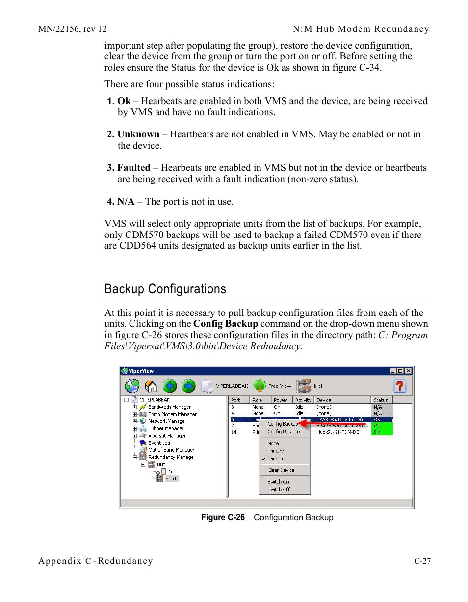 Backup configurations, Backup configurations . . . . . . . . . . c-27, Figure c-26 configuration backup | Comtech EF Data VMS v3.12.x Vipersat User Manual | Page 437 / 558