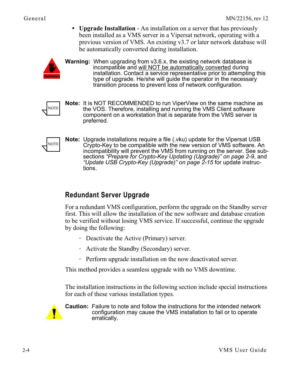 Redundant server upgrade, Redundant server upgrade -4 | Comtech EF Data VMS v3.12.x Vipersat User Manual | Page 44 / 558