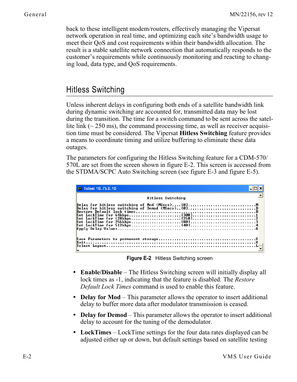 Hitless switching, Hitless switching . . . . . . . . . . . . . .e-2, Figure e-2 hitless switching screen | Comtech EF Data VMS v3.12.x Vipersat User Manual | Page 458 / 558