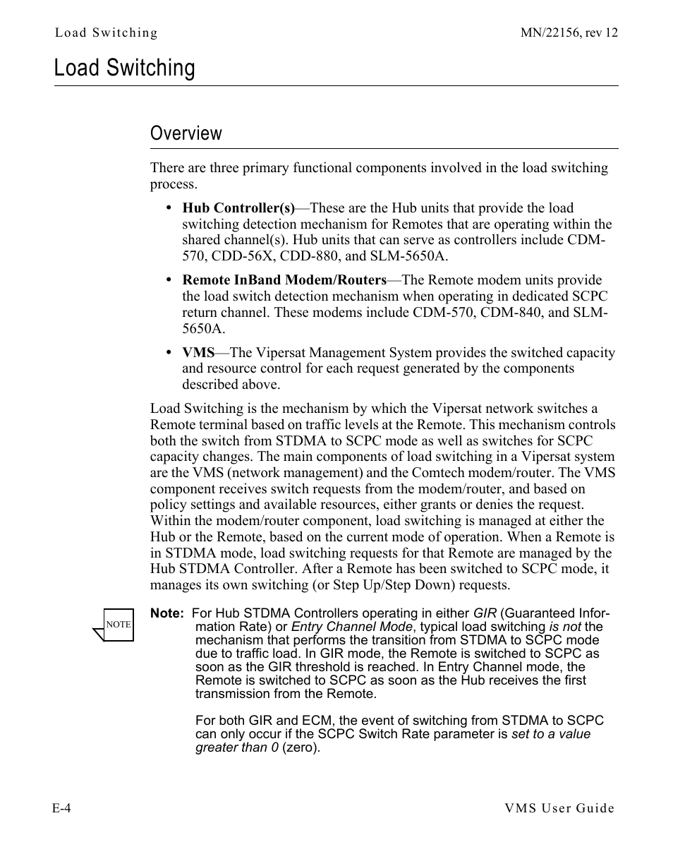 Load switching, Overview, Load switching . . . . . . . . . . . . . . . . e-4 | Overview. . . . . . . . . . . . . . . . . . .e-4 | Comtech EF Data VMS v3.12.x Vipersat User Manual | Page 460 / 558