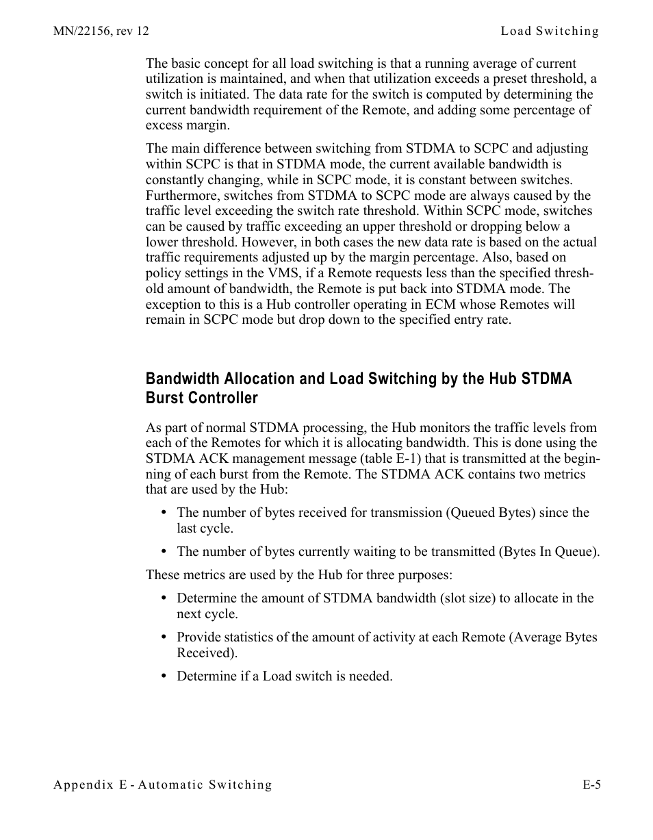 Bandwidth allocation and load switching by, The hub stdma burst controller . . . e-5 | Comtech EF Data VMS v3.12.x Vipersat User Manual | Page 461 / 558