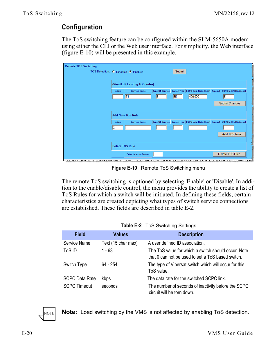 Configuration, Configuration . . . . . . . . . . . . . e-20, Figure e-10 remote tos switching menu | Comtech EF Data VMS v3.12.x Vipersat User Manual | Page 476 / 558