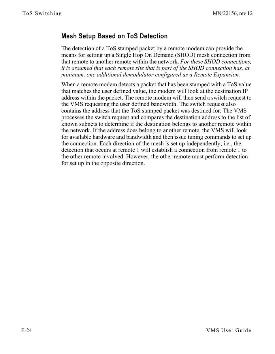 Mesh setup based on tos detection, Mesh setup based on tos detection . e-24 | Comtech EF Data VMS v3.12.x Vipersat User Manual | Page 480 / 558