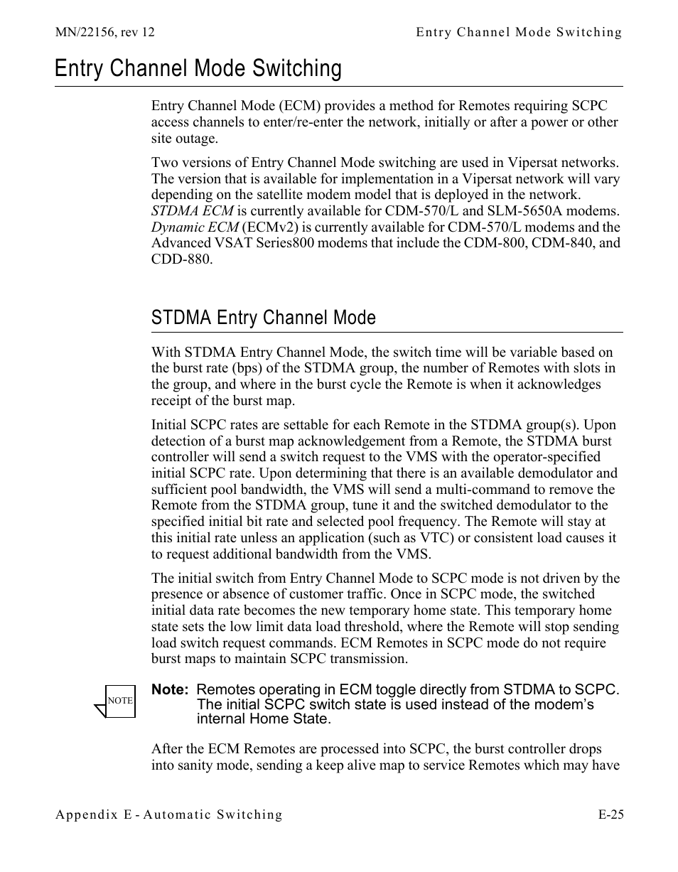 Entry channel mode switching, Stdma entry channel mode, Entry channel mode switching . . . . . . . e-25 | Stdma entry channel mode . . . . . . e-25, Entry channel mode switching” on | Comtech EF Data VMS v3.12.x Vipersat User Manual | Page 481 / 558