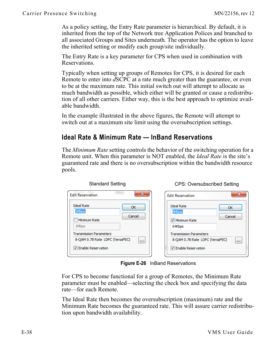 Ideal rate & minimum rate — inband reservations, Ideal rate & minimum rate — inband, Reservations . . . . . . . . . . . . e-38 | Figure e-26 inband reservations | Comtech EF Data VMS v3.12.x Vipersat User Manual | Page 494 / 558