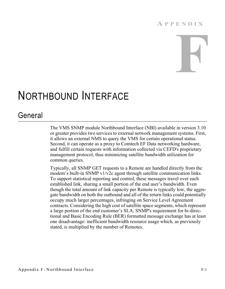 Northbound interface, General, Appendix f — northbound interface | Orthbound, Nterface | Comtech EF Data VMS v3.12.x Vipersat User Manual | Page 499 / 558