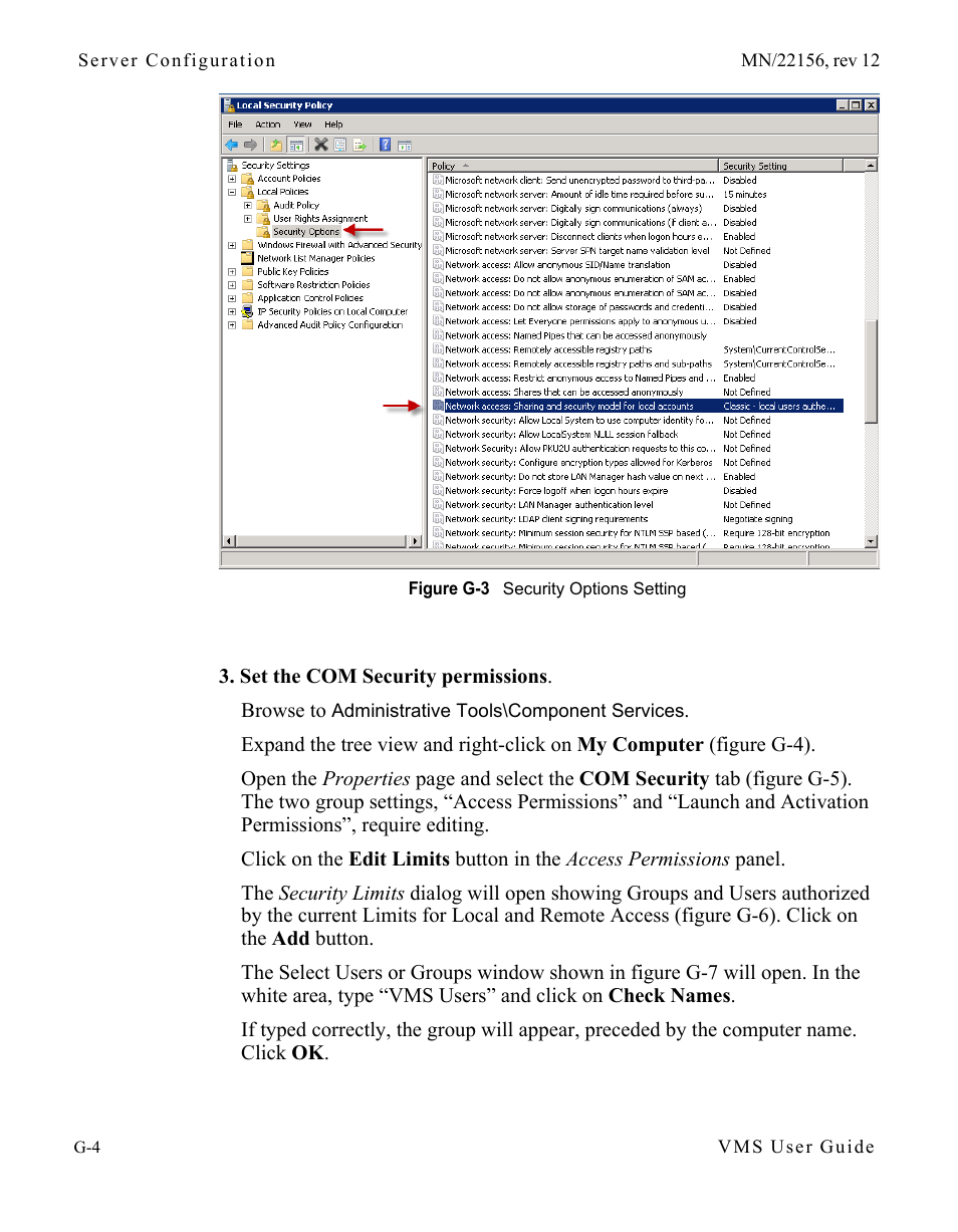 Figure g-3 security options setting | Comtech EF Data VMS v3.12.x Vipersat User Manual | Page 520 / 558