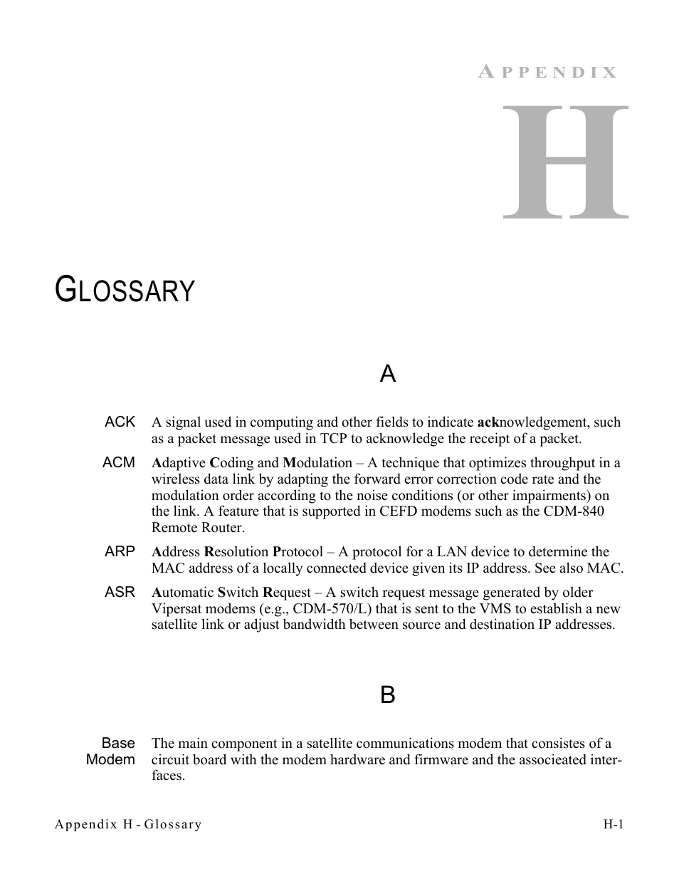 Glossary, Appendix h — glossary, Lossary | Comtech EF Data VMS v3.12.x Vipersat User Manual | Page 533 / 558