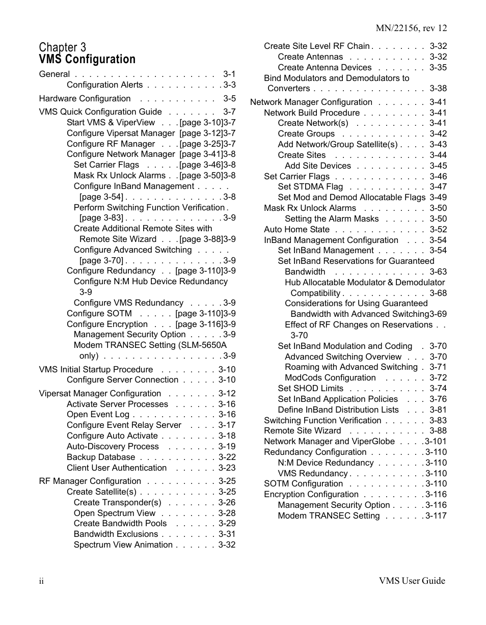Chapter 3 vms configuration | Comtech EF Data VMS v3.12.x Vipersat User Manual | Page 8 / 558