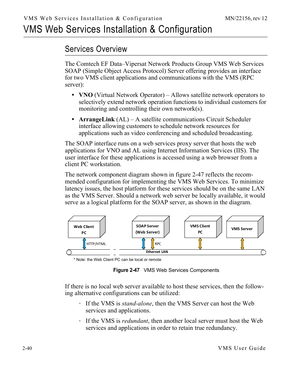 Vms web services installation & configuration, Services overview, Services overview -40 | Figure 2-47 vms web services components | Comtech EF Data VMS v3.12.x Vipersat User Manual | Page 80 / 558