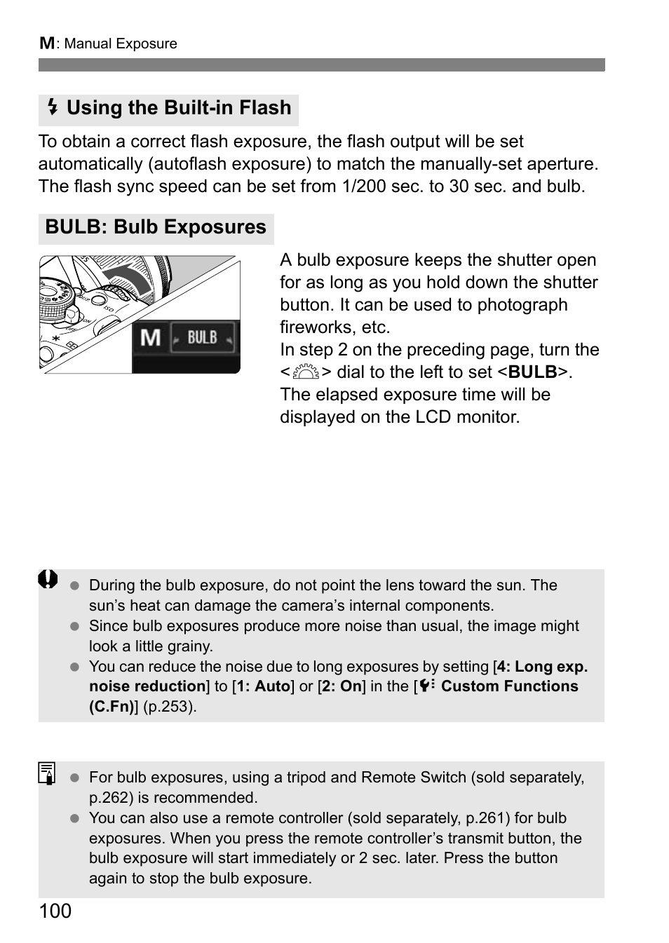 Iusing the built-in flash bulb: bulb exposures | Canon EOS 600D User Manual | Page 100 / 328