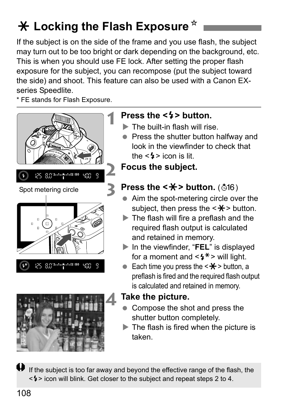 Locking the flash exposure, Alocking the flash exposure n | Canon EOS 600D User Manual | Page 108 / 328