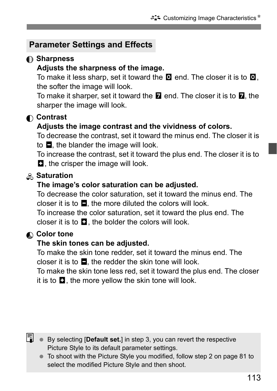 Parameter settings and effects | Canon EOS 600D User Manual | Page 113 / 328