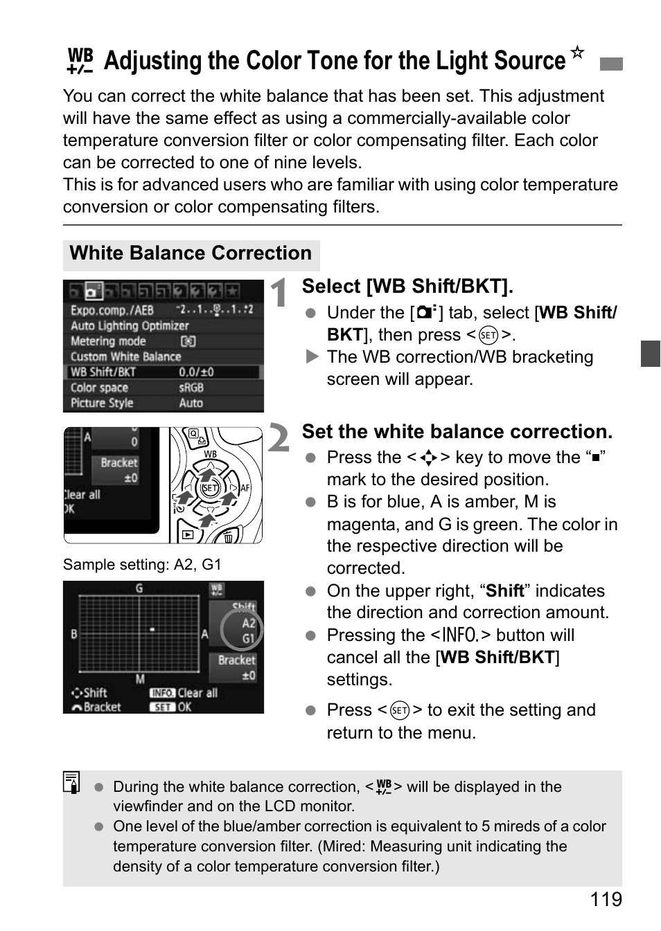 Adjusting the color tone for the light source, 2adjusting the color tone for the light source n | Canon EOS 600D User Manual | Page 119 / 328