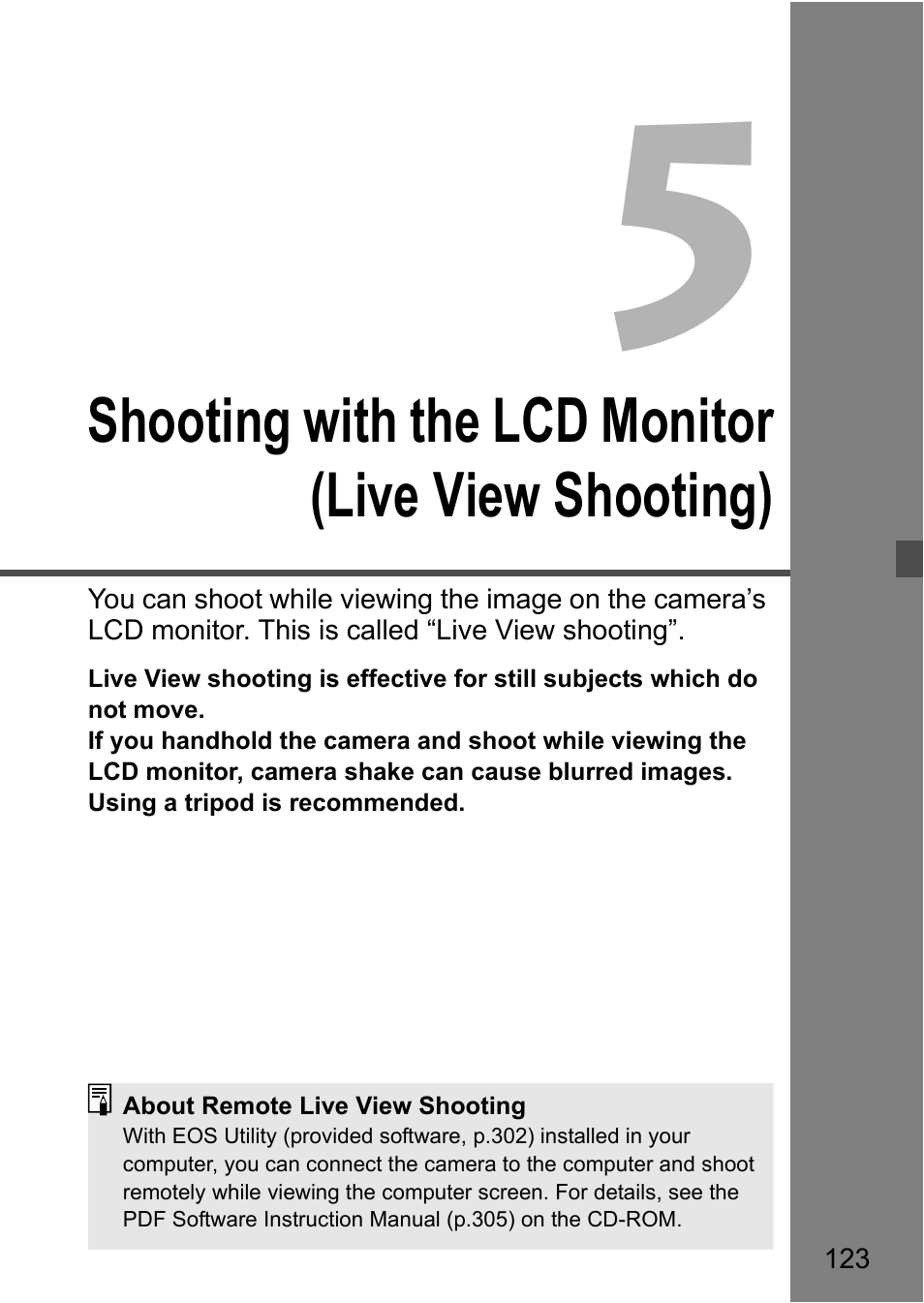 Shooting with the lcd monitor (live view shooting) | Canon EOS 600D User Manual | Page 123 / 328