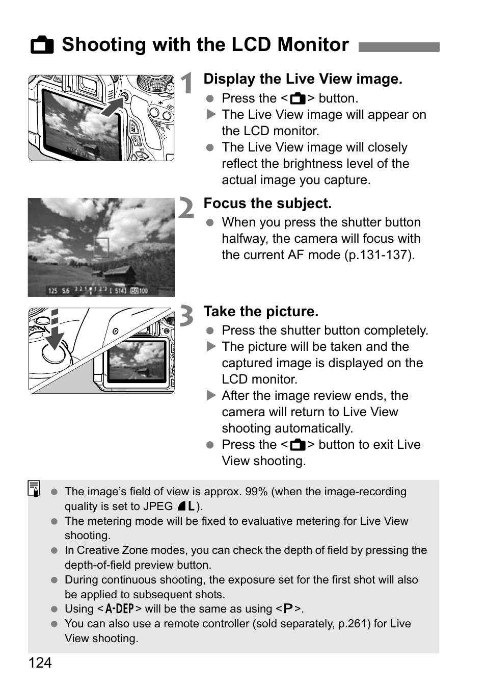 Shooting with the lcd monitor, A shooting with the lcd monitor | Canon EOS 600D User Manual | Page 124 / 328