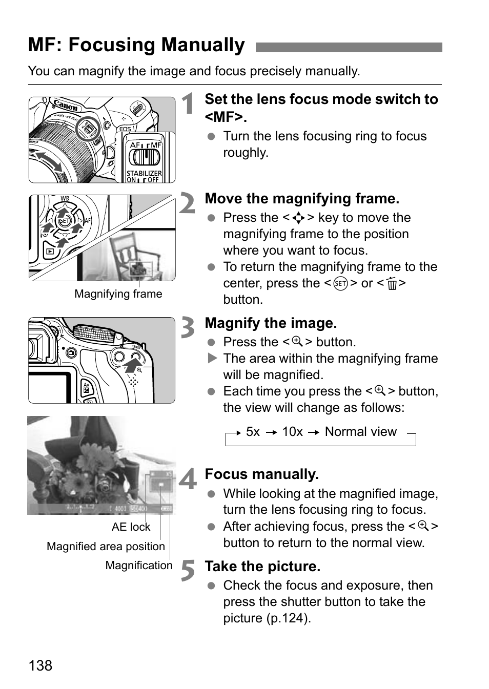 Mf: focusing manually | Canon EOS 600D User Manual | Page 138 / 328