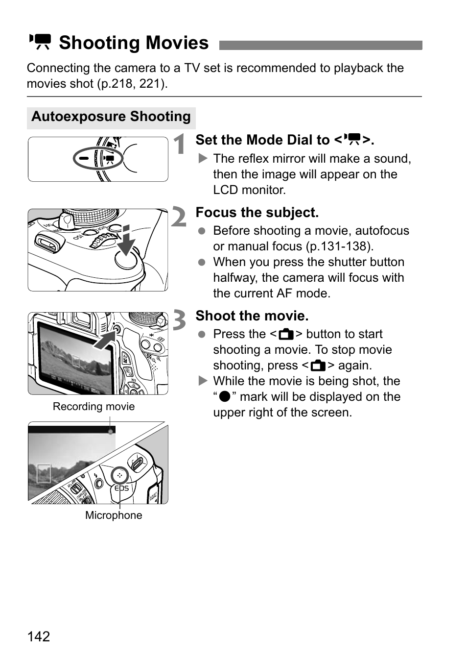 Shooting movies, K shooting movies | Canon EOS 600D User Manual | Page 142 / 328