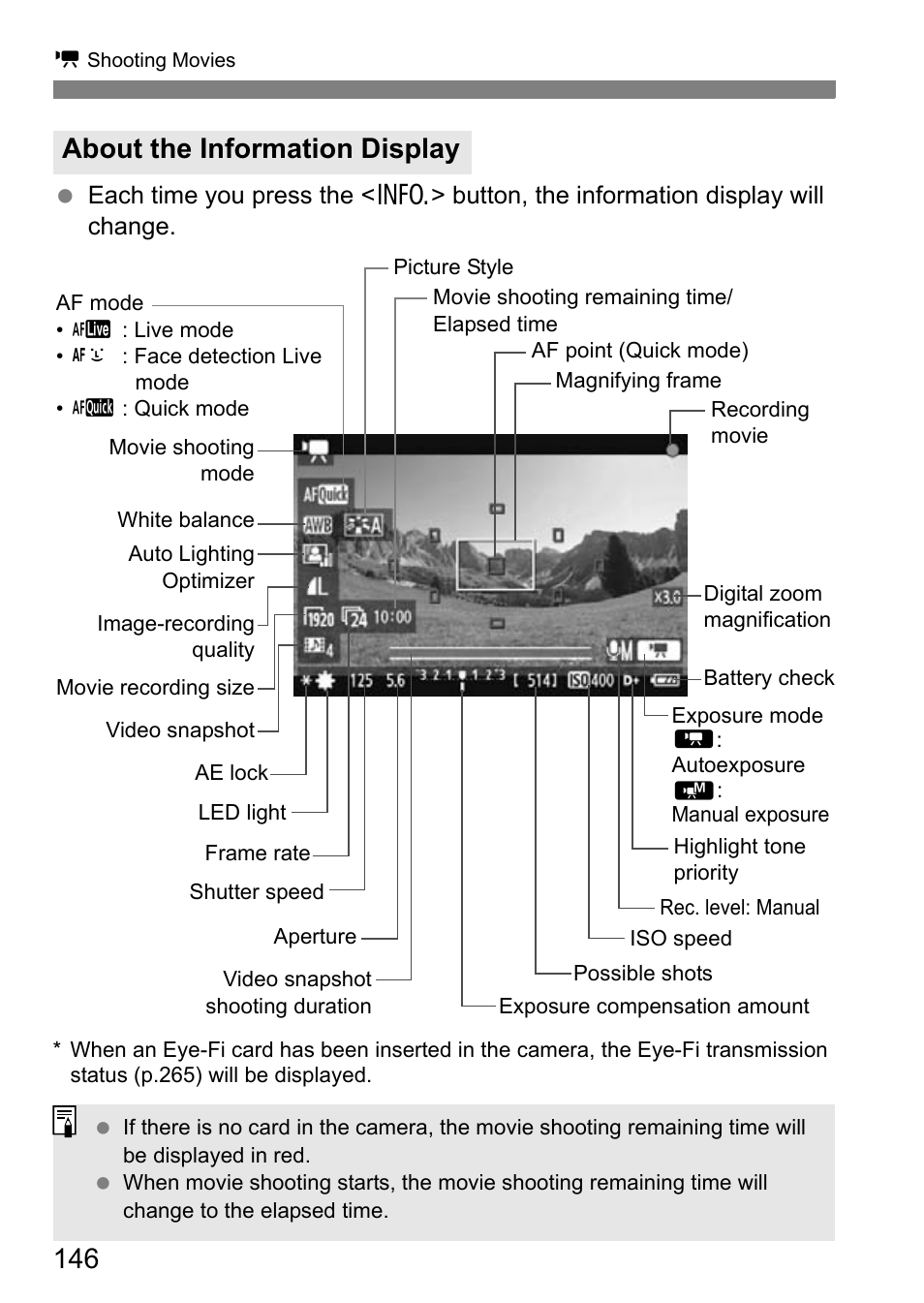 About the information display | Canon EOS 600D User Manual | Page 146 / 328