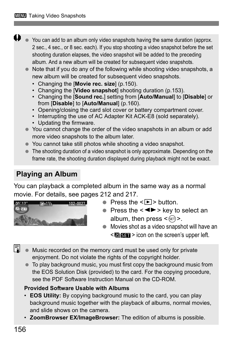 Playing an album | Canon EOS 600D User Manual | Page 156 / 328