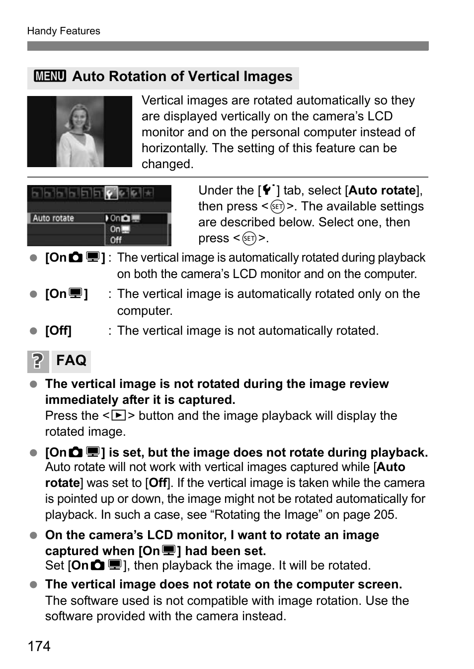 3auto rotation of vertical images faq | Canon EOS 600D User Manual | Page 174 / 328