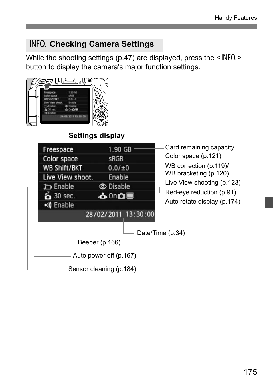 C checking camera settings | Canon EOS 600D User Manual | Page 175 / 328