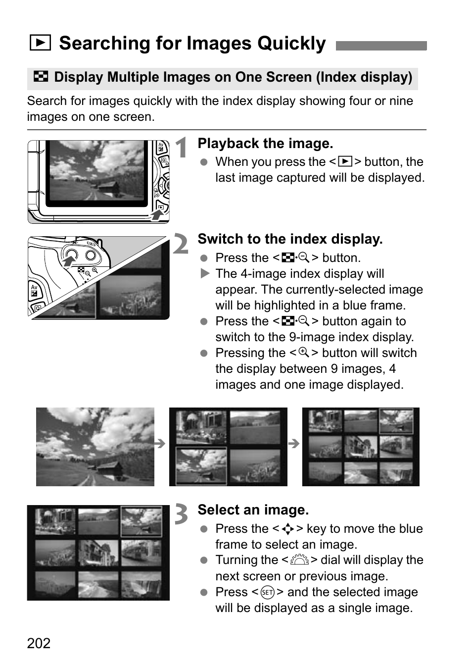 Searching for images quickly, Xsearching for images quickly | Canon EOS 600D User Manual | Page 202 / 328