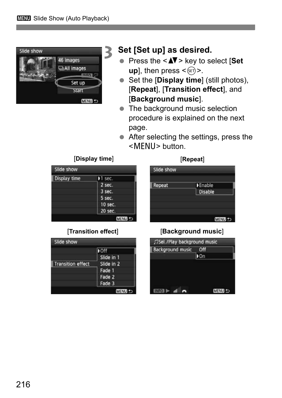 Set [set up] as desired | Canon EOS 600D User Manual | Page 216 / 328