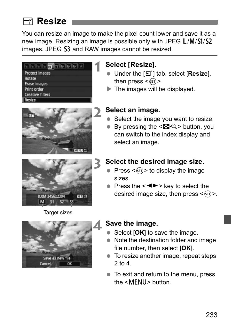 Resize, Sresize | Canon EOS 600D User Manual | Page 233 / 328