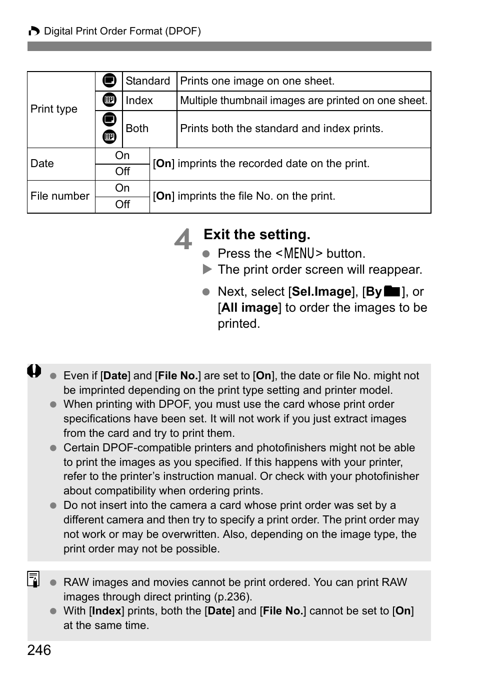 Exit the setting | Canon EOS 600D User Manual | Page 246 / 328