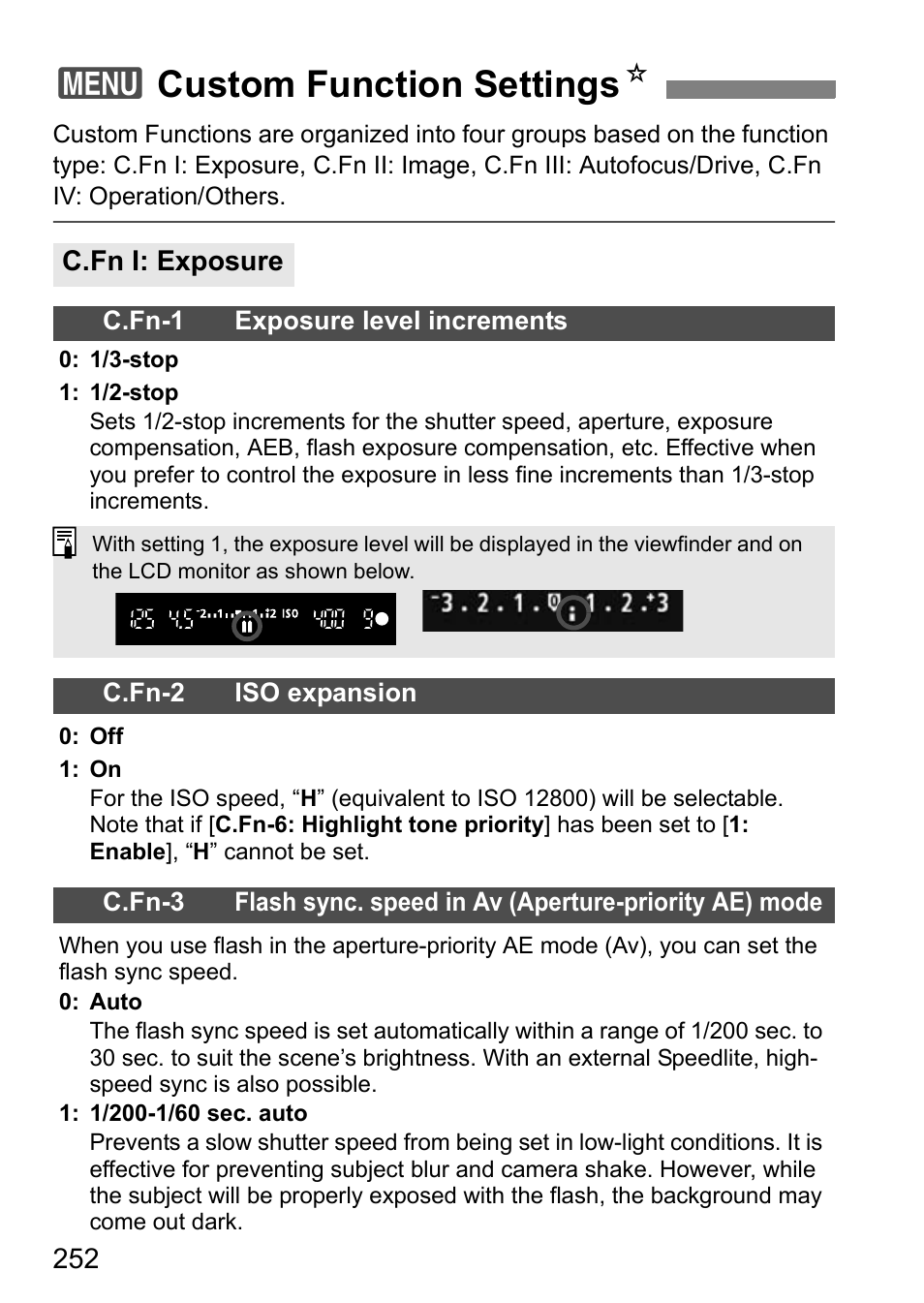 Custom function settings, 3custom function settings n | Canon EOS 600D User Manual | Page 252 / 328