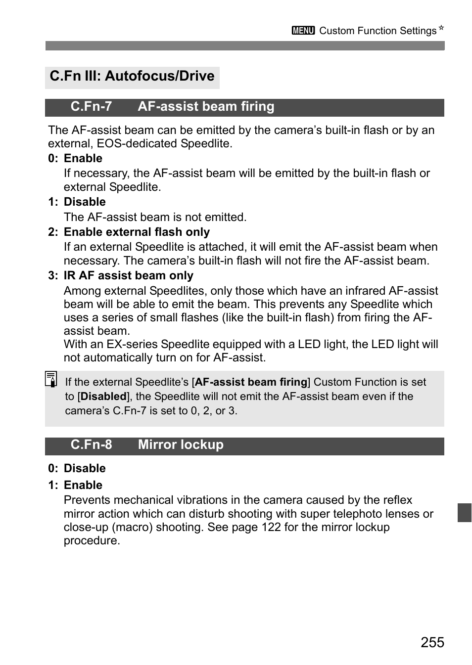 C.fn iii: autofocus/drive | Canon EOS 600D User Manual | Page 255 / 328