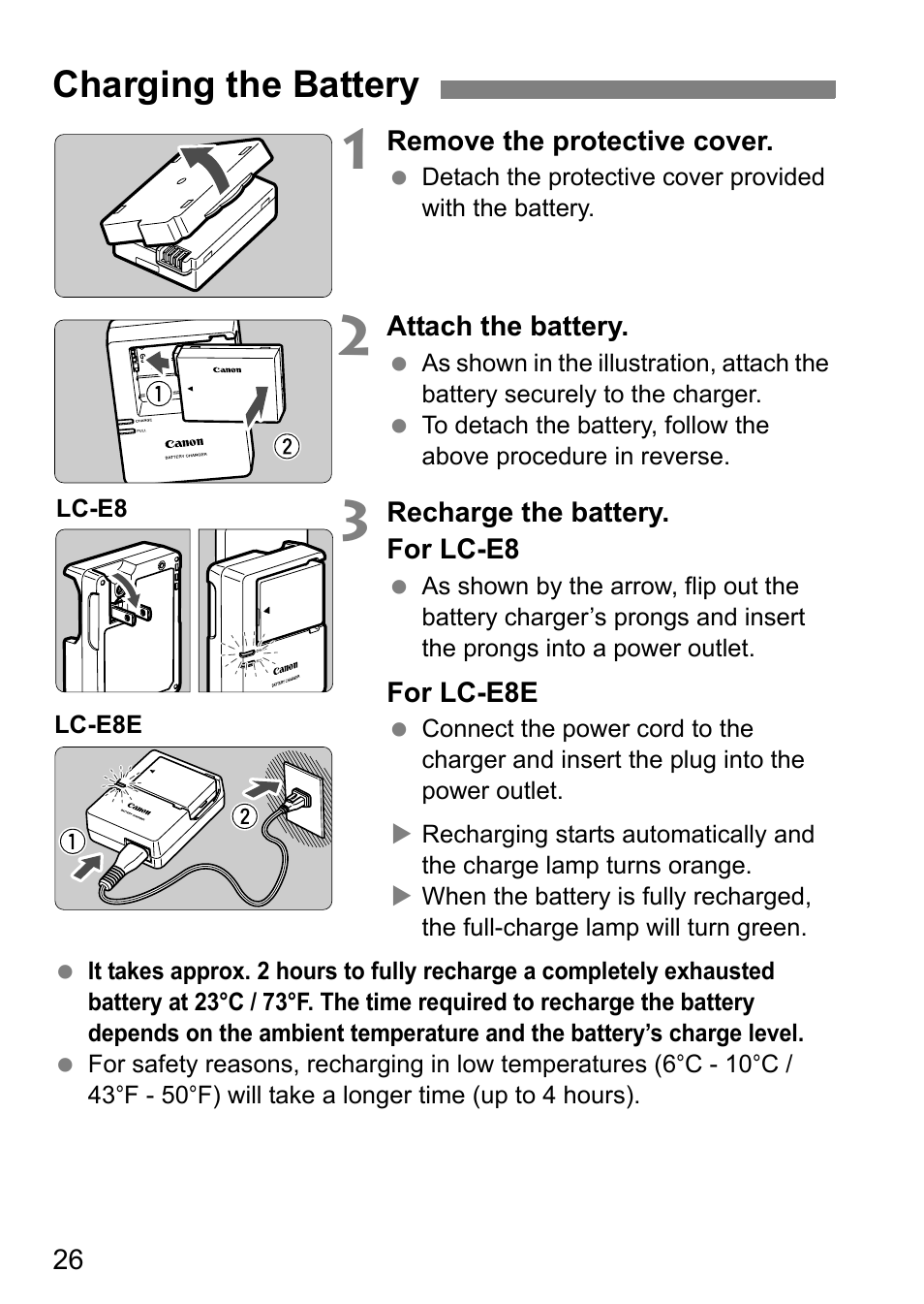 Charging the battery | Canon EOS 600D User Manual | Page 26 / 328