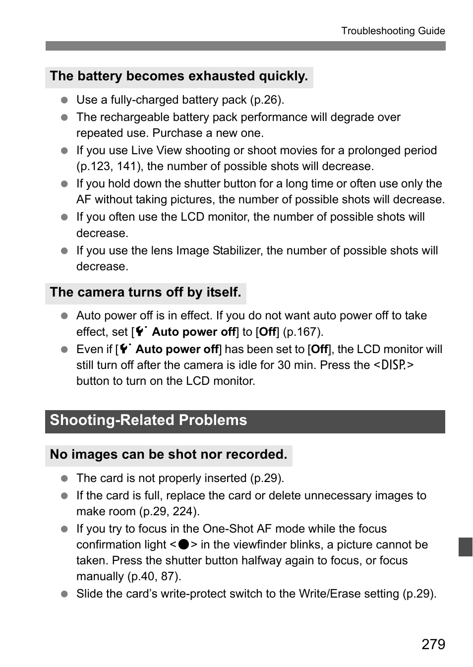 Shooting-related problems | Canon EOS 600D User Manual | Page 279 / 328