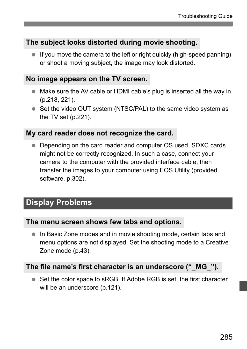 Display problems | Canon EOS 600D User Manual | Page 285 / 328