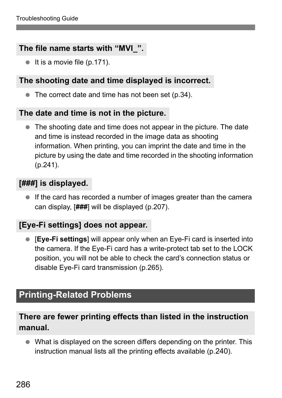 Printing-related problems | Canon EOS 600D User Manual | Page 286 / 328