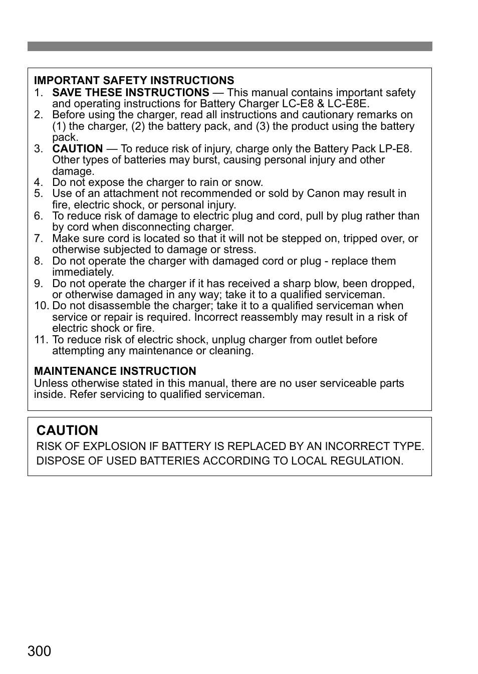 Caution | Canon EOS 600D User Manual | Page 300 / 328